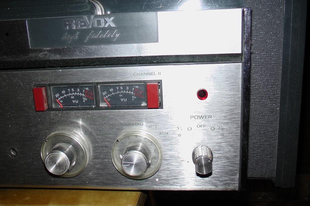 ReVox A77 mk2 with four internal speakers closeup of wrong power button