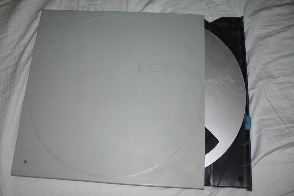 ReVox plastic slipcase with ReVox NAB reel inside