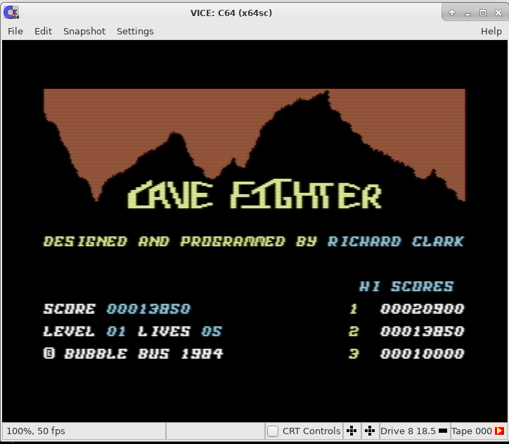 c64 tape cave fighter title screen