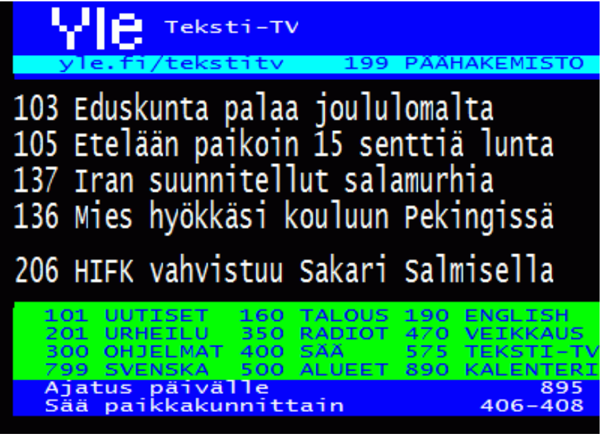 yle tekstitv page 100 january 8th 2019