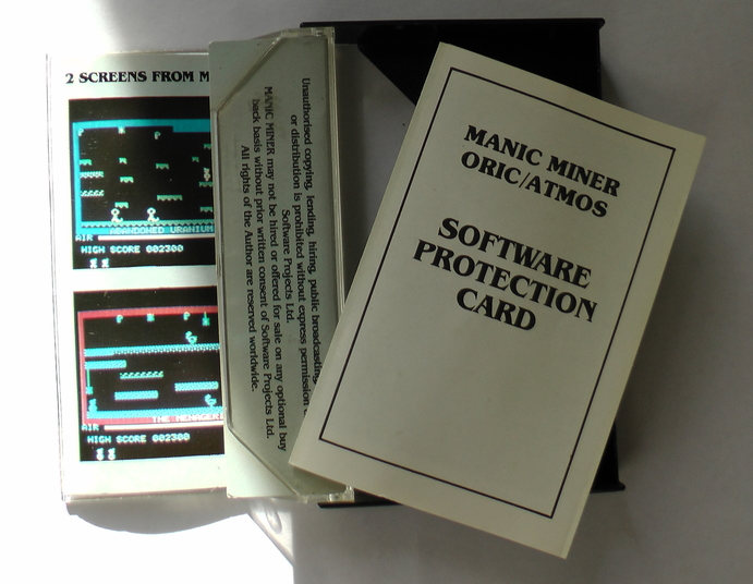 oric manic miner box inside and software protection card