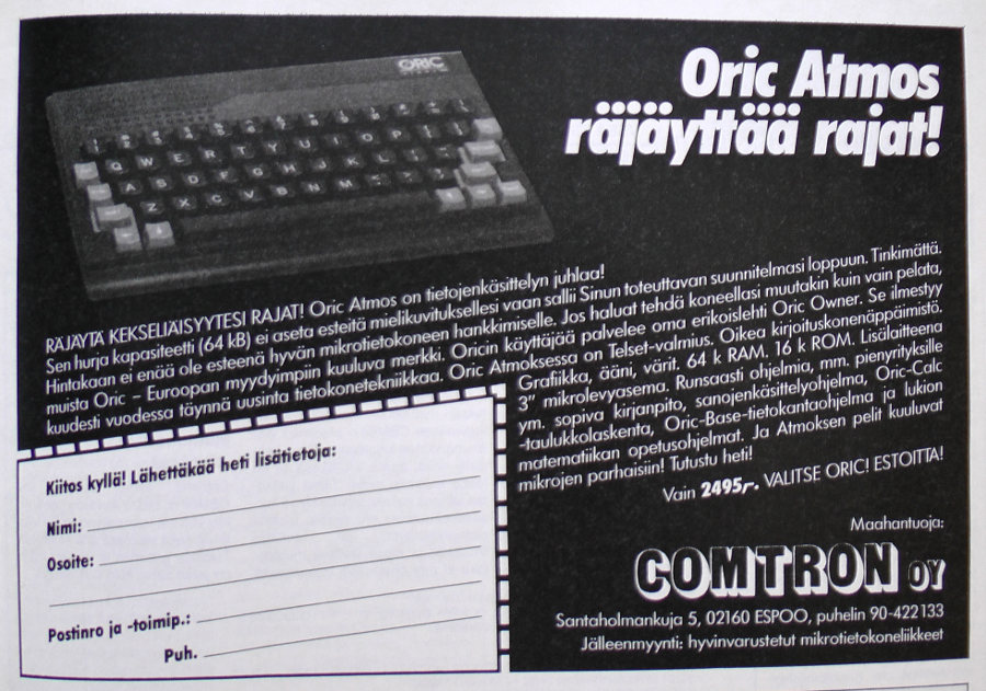 tekniikan maailma 8 1984 magazine ad oric atmos